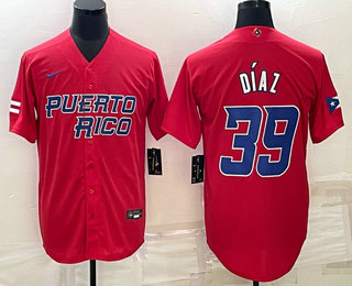 Mens Puerto Rico Baseball #39 Edwin Diaz 2023 Red World Baseball Classic Stitched Jersey->2023 world baseball classic->MLB Jersey